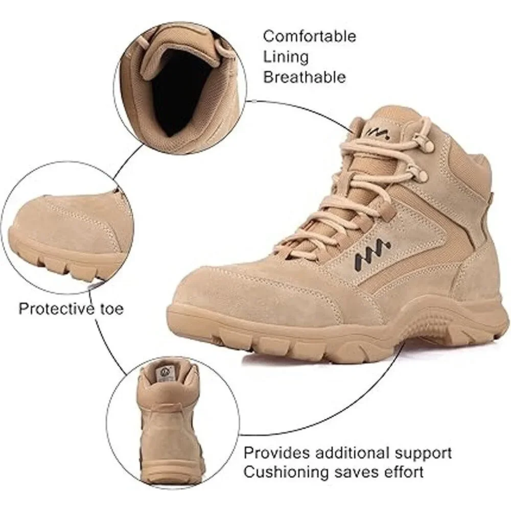 Ludey Mens Size 9 Tan Faux Suede Lightweight Military Tactical Combat Army Boots